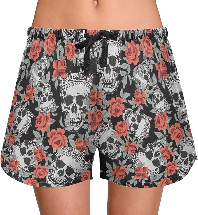 vvfelixl Sleep Shorts for Women Unusual Cartoon Sheeps Pajama Shorts with Pockets Womens Pj Bottoms S - skull pajamas