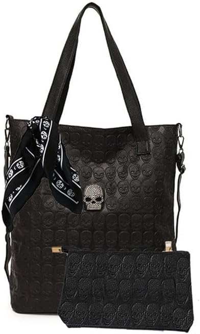 zuoge Women Skull Tote Bag Revit Studded Handbag Pu Leather Purse and Wallet Scarf 3Pcs Set - sugar skull handbags for sale