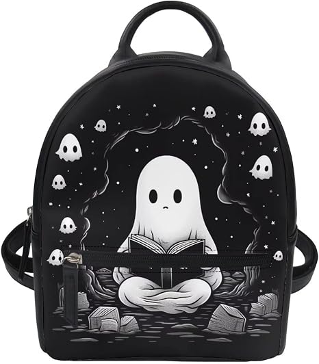 Showudesigns Ghost Purse for Teen Girls Backpack Mini Handbag for Women Gifts Shoulder Bags Casual Daypack with Zipper Cute Handbag Tote Black Skull Halloween Gifts - skull backpack