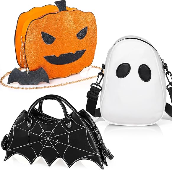Hillban 3 Pcs Halloween PU Leather Bat Spider Web Shoulder Bag - sugar skull handbags for sale