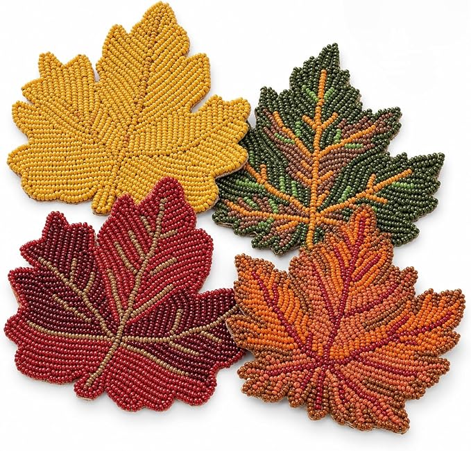 Folkulture Fall Coasters Set of 4, Boho Fall Table Decor - skull coaster