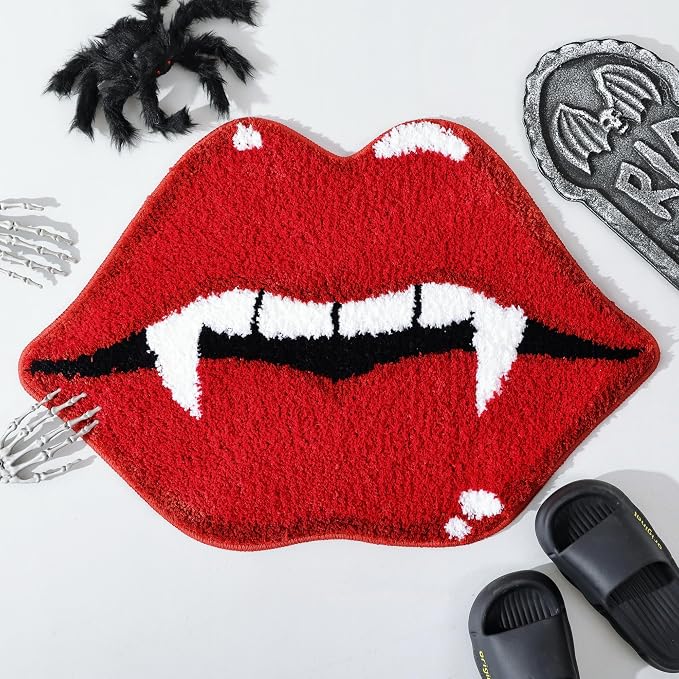 TRUEDAYS Halloween Vampire Bathroom Rug, Spooky Tufted Non Slip Bath Mat - skull toilet mat