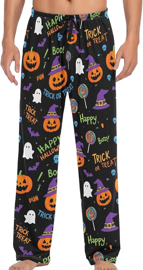 Cute Ghost Boo Pajama Pants Holiday Spider Web Mens Pajama Bottoms S - skull pajamas
