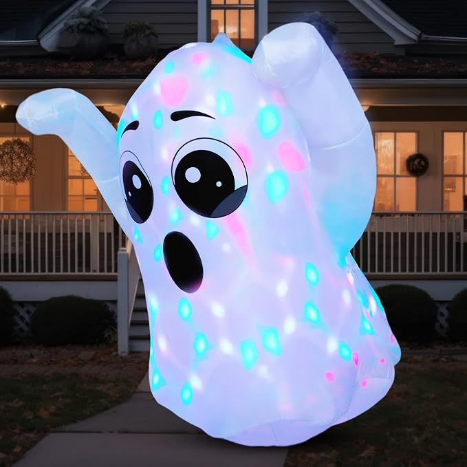 Joiedomi 5 FT Tall Halloween Inflatable Ghost Outdoor Decoration, Inflatable Halloween Ghost Decor Outdoor with Rotating Light, Blow Up Yard Decoration for Party Lawn Garden Decor - skull inflatable