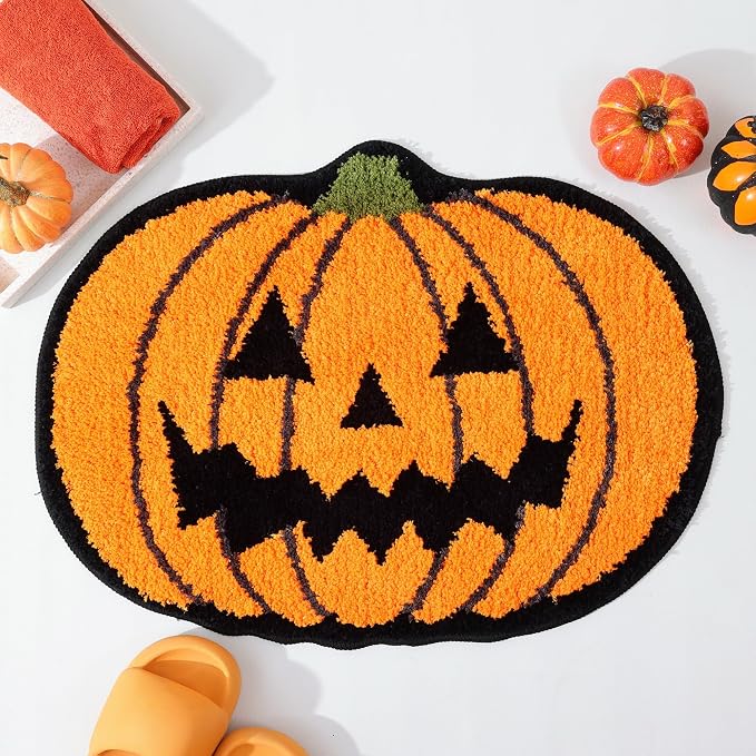 TRUEDAYS Halloween Pumpkin Bathroom Rug, Tufted Non Slip Bath Mat, 20"x26" - skull carpet