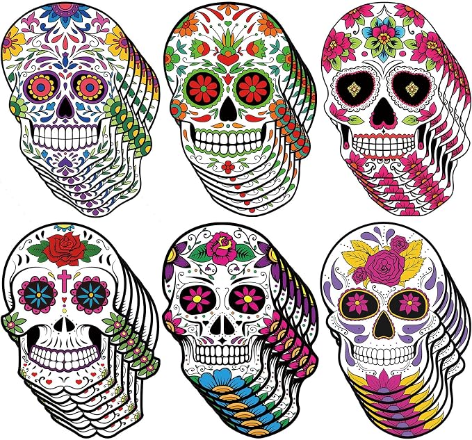Tenceur 36 Pcs Day of The Dead Sugar Skull Cutouts Dia De Muertos Decor - sugar skull ornament
