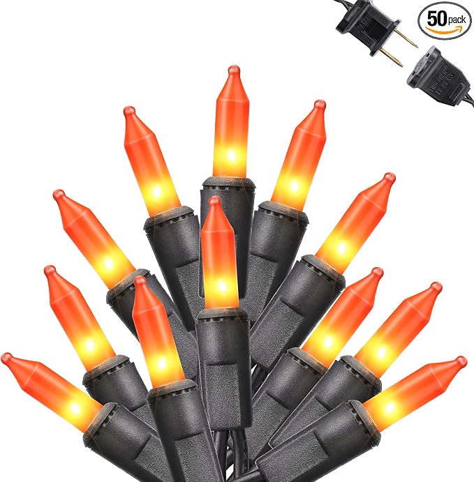 Toodour Orange Halloween Lights, 12.5ft 50 Count Incandescent String Lights - string light