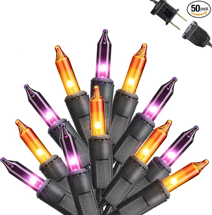 Orange & Purple Halloween Lights, 12.5ft 50 Count Incandescent String Light - string light