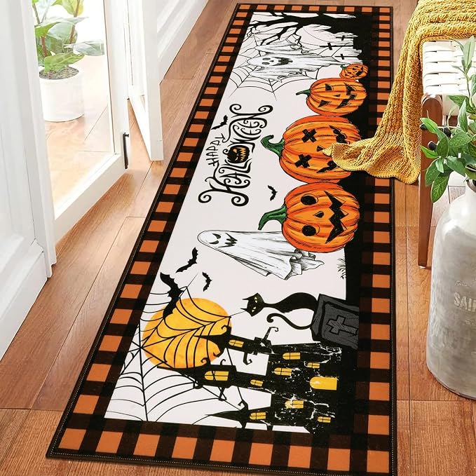 Pauwer Halloween Runner Rug, 2x6 Fall Rug Runner, Halloween Night - skull carpet