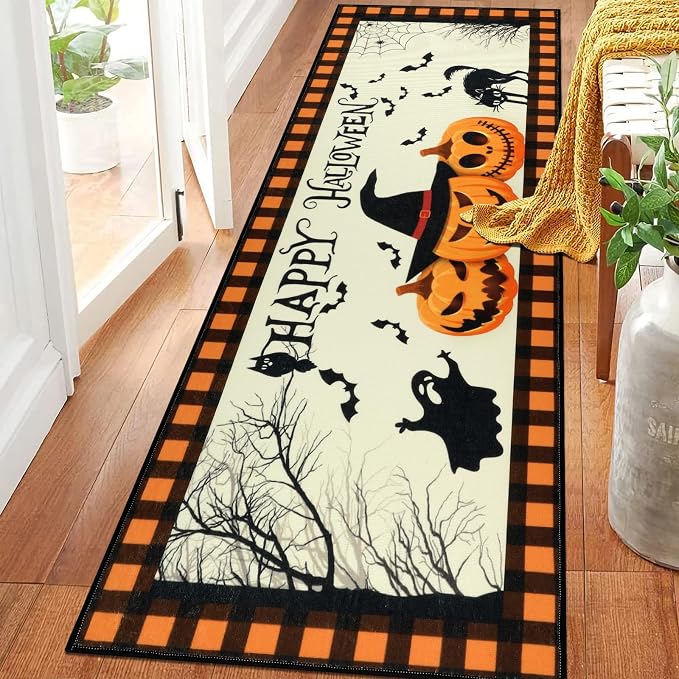 Pauwer Halloween Runner Rug, 2x6 Fall Rug Runner, Happy Halloween - skull carpet