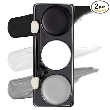 Spooktacular Creations Halloween Makeup Palette 3 Colors Skeleton Face Body Paint with Double-headed Brush for Adult Cosplay SFX Makeup Cosplay Dress Up (7 Oz, Black White Gray ) - sugar skull makeup