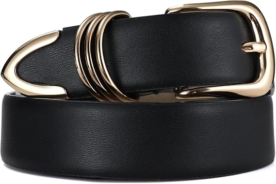 RISANTRY Women's Leather Belts with Gold Buckle Fashion Ladies Waist Belt - skull wallet