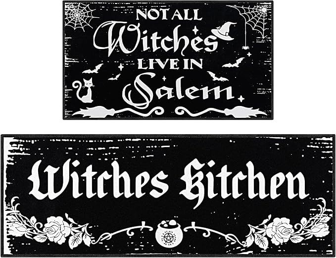 2 Pcs Halloween Kitchen Rugs, Witchy Floor Mats, Gothic Home Decor - skull carpet