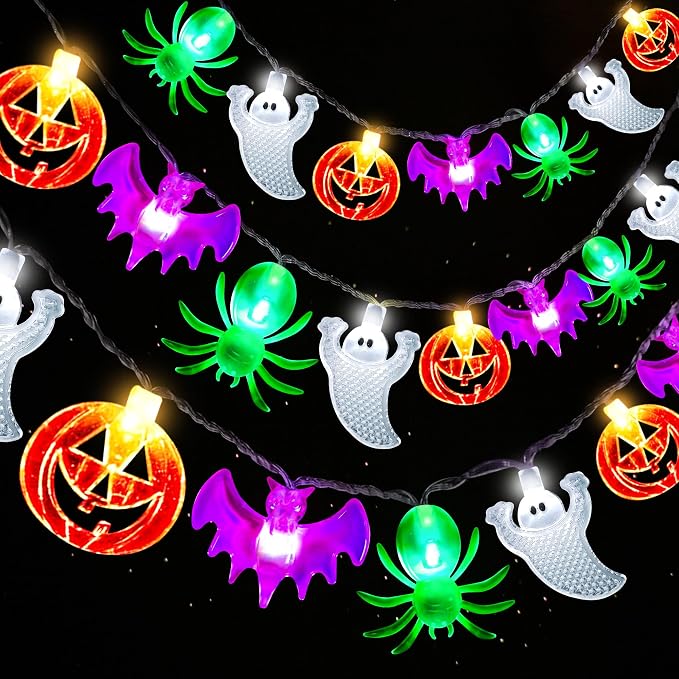Halloween Lights, 20FT 40 LED Pumpkin Ghost Bat Spider String Lights - string light