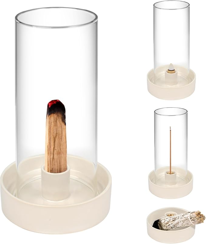 Multi-Functional Incense Burner Holder, with Removable Glass Ash Cover - skull incense burner