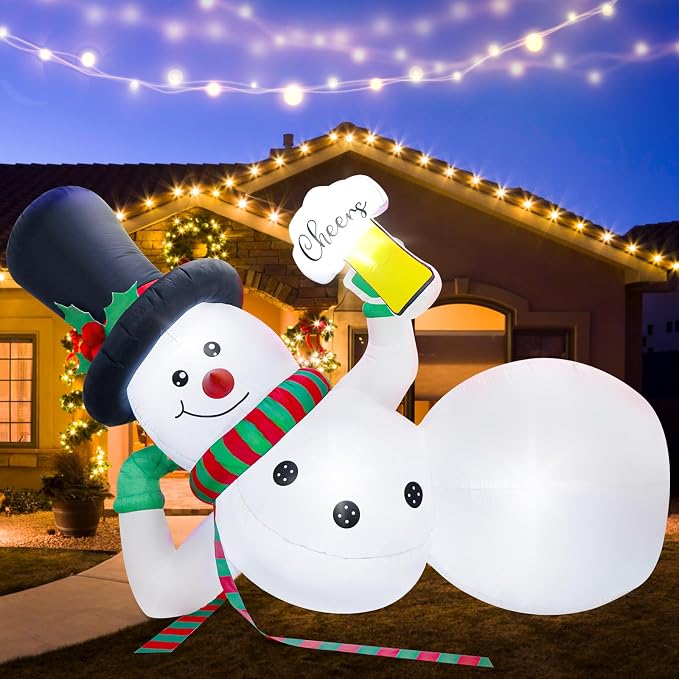 OurWarm 10FT Christmas Inflatables Outdoor Decorations, Blow Up Yard Decorations with LED Lights, Lounging Lying Inflatable Snowman for Christmas Decorations Outdoor Yard Lawn Garden Decor - skull inflatable