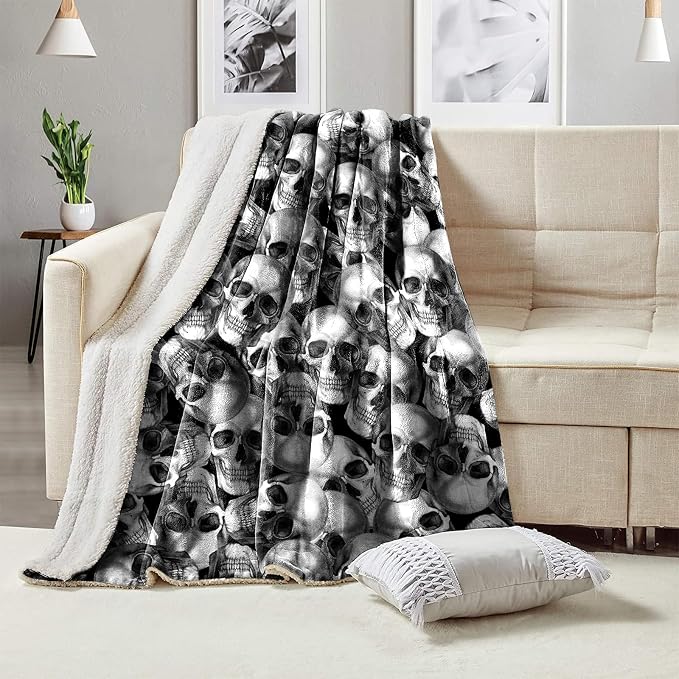 Super Soft Flannel Fleece Throw Blanket, Lightweight Sherpa Blankets Comfortable Bed Throws 3D Printed Blanket for Couch/Chair/Sofa/Bed/Dorm/Bedroom/Home (Retro Skulls) - skull blanket