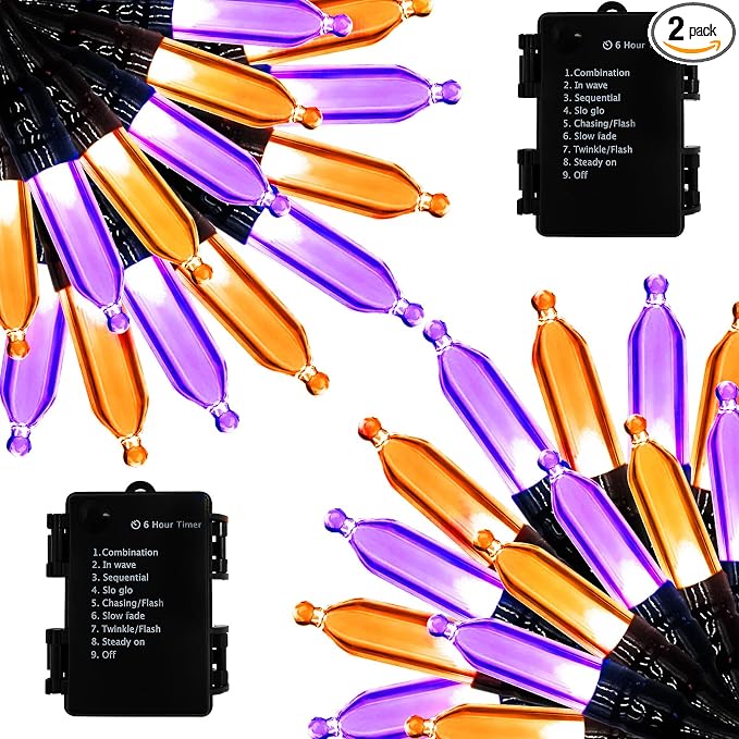 2 Pack 16.5Ft 50 LED Battery Operated Halloween String Lights with Timer - string light
