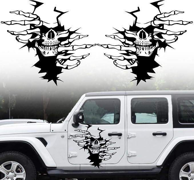 2 Pack Skull Claw Torn Graphics Car Side Body Sitcker Self-Adhesive Car Hood Sticker Car Racing Sports Decoration Sticker 21.65" x 19.68", Black Skull Claw Torn - skull sticker