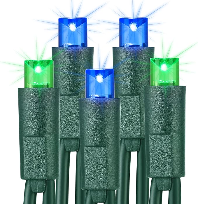 Brizled 5MM Wide Angle Christmas Lights Blue & Green, 100 LED Connectable - string light