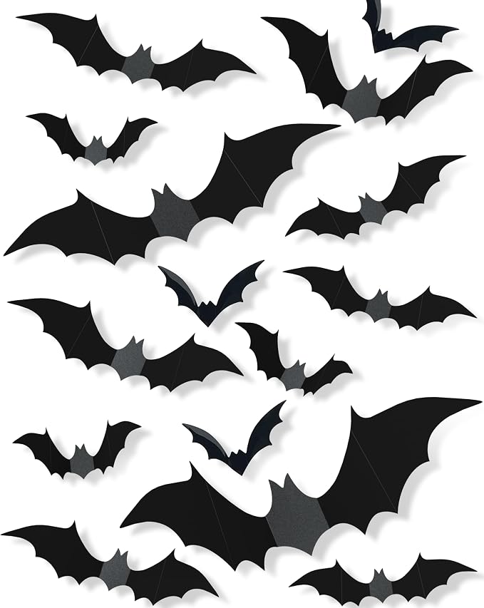 120 Pcs 3D Halloween Decorations Bats Decor,5 Sizes Bats Wall Decor Indoor - skull toilet paper