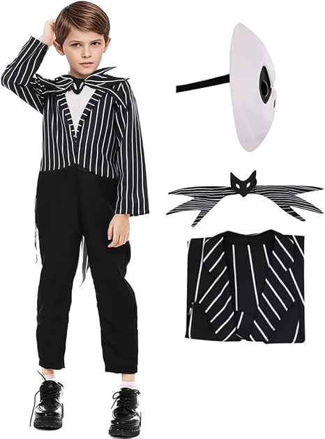 Skeleton Costume for Kids Boys Nightmare Jumpsuit and Mask Outfits Christmas Halloween Cosplay 3-12 Years - skeleton