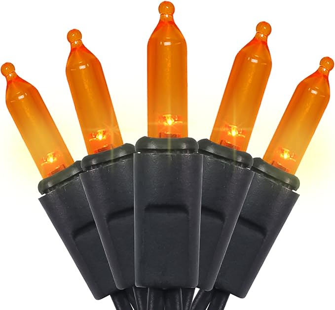 Orange LED Halloween Lights - 35 Count Orange Christmas String Lights for Small Tree, Crafts, Holiday, Indoor/Outdoor Halloween Decorations, 11 Feet Black Wire, UL Certified, Connectable - string light