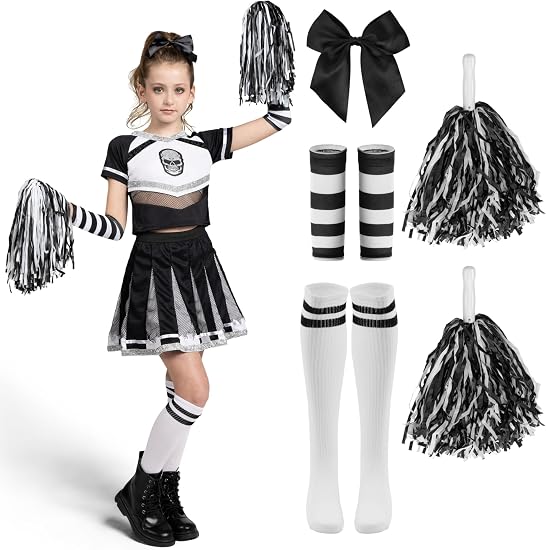 Spooktacular Creations Halloween Cheerleader Costume Girls, Bad Spirit Costume for Kids, Skull Scary Outfit with Accessories - sugar skull costume