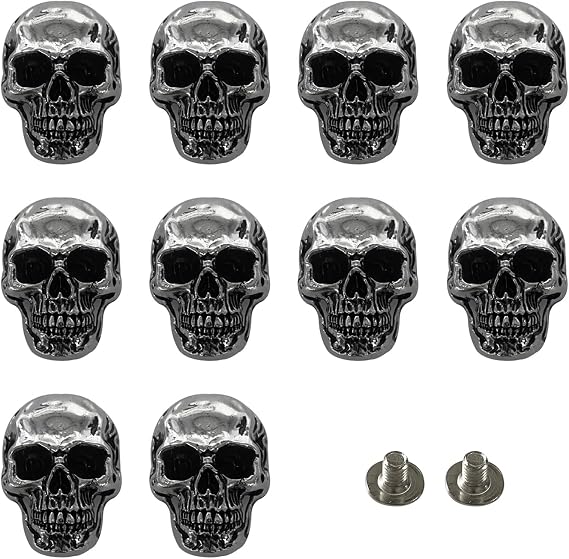 10 Pcs Skull Stud DIY Rivet Conchos for Leather Large Head Decorative Buckle for DIY Craft Making - skull jacket