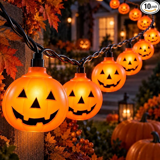 Halloween Pumpkin String Lights, 8.5FT 10 Orange Pumpkins Outdoor Decor - string light