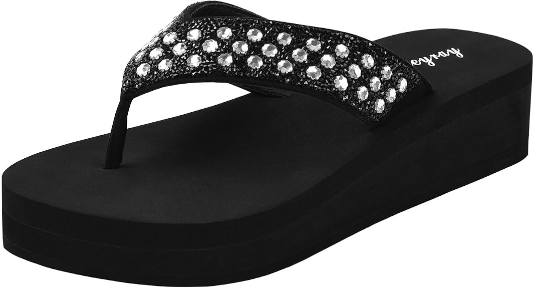 Lowkeyray Wedge Flip Flops for Women Rhinestone Comfortable Sandals - sugar skull costume