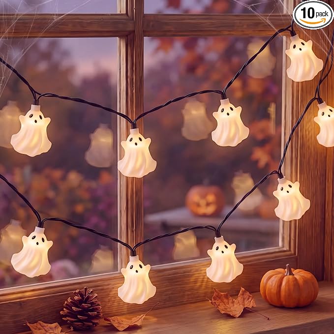 Halloween Ghost String Lights, 8.5Ft Outdoor Halloween Decorations Lights with 10 White Ghosts Lights Waterproof, Hanging Ghosts Fairy Lights UL Listed for Patio Garden Backyard Party Bedroom Window - string light