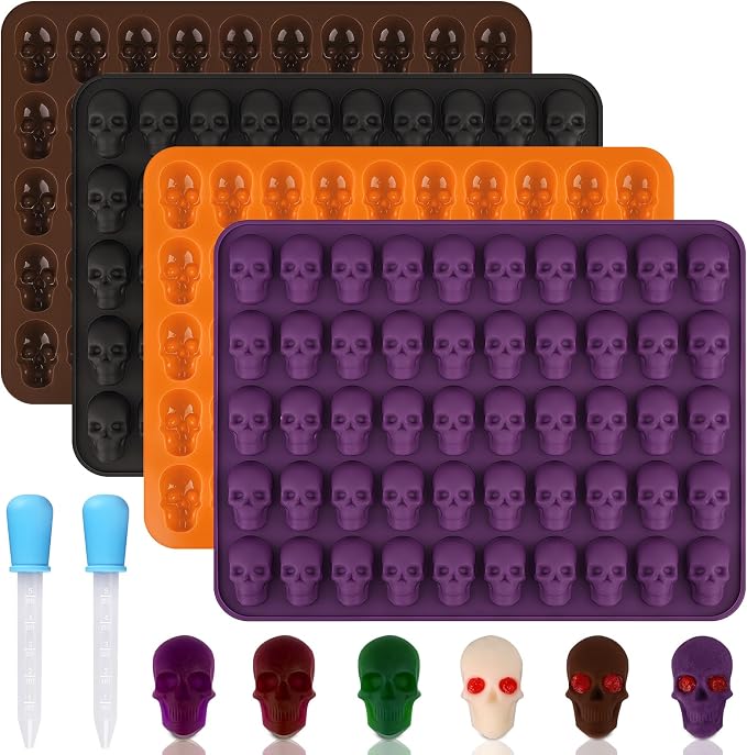 HUAKENER Gummy Skull Molds, 4 Pack Skull Candy Molds with 2 Droppers, - skull ashtray