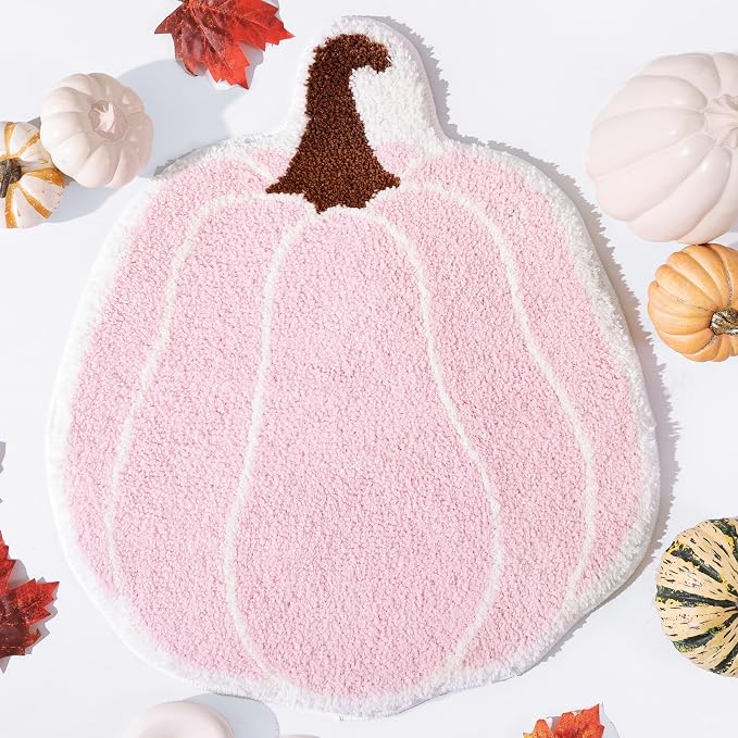 TRUEDAYS Pink Pumpkin Bathroom Rug, Cute Tufted Bath Mat