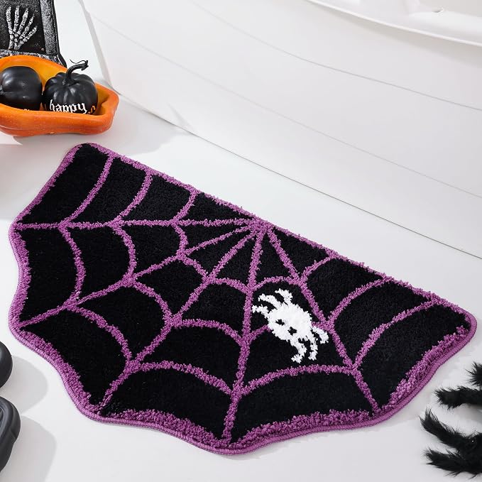TRUEDAYS Halloween Spider Web Bath Mat, Cute Tufted Bathroom Rug, Purple - skull toilet mat