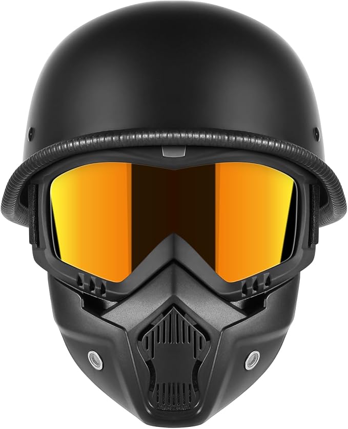 Motorcycle Half Helmets with Face Shield, German Style Motorcycle Helmet for Adult Men Women, DOT Approved Retro Half Shell Helmet for Moped Cruiser Scooter - skull helmet