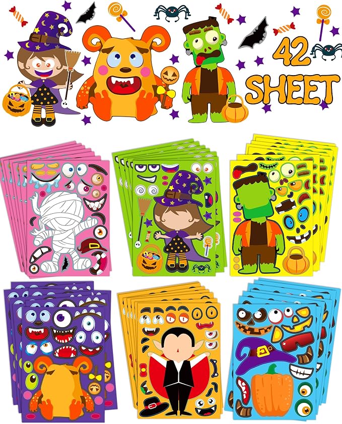 42 Sheets Halloween Party Favors Stickers for Kids, Halloween Crafts Treats - skull sticker