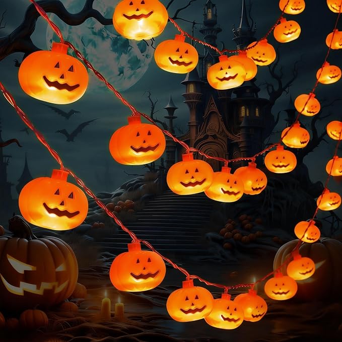 Halloween Lights Battery Operated, Pumpkin String Lights Decorations - string light