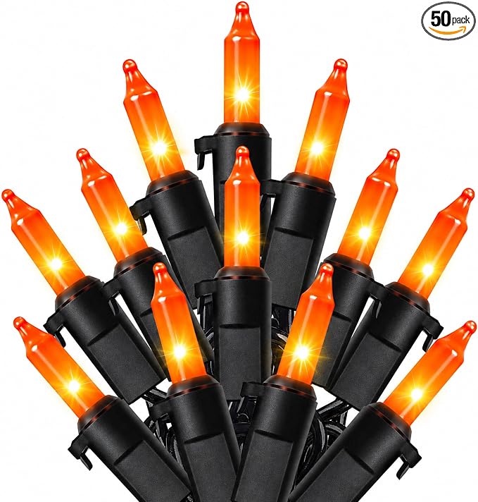 HEYFUNi Orange Halloween Lights,11.5FT 50Count Halloween Mini String Lights - string light