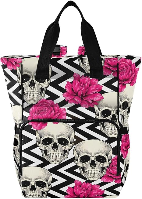 senya Diaper Bag Backpack, Skull with Flowers Multifunction Travel Bag for Moms Dads - skull bottle