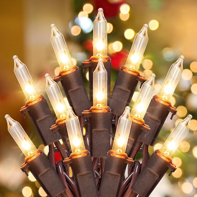 YOUNGAR 13FT 50 Clear Christmas Lights Outdoor Warm White Lights Brown Wire - string light