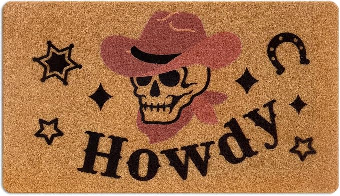 Western Halloween Doormat Skull Howdy Doormat 17" x 30" - skull floor mat