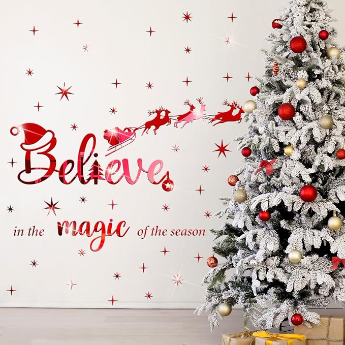 Christmas Wall Decals Believe Wall Stickers 3D DIY Mirror Stickers, Red - skull wall art