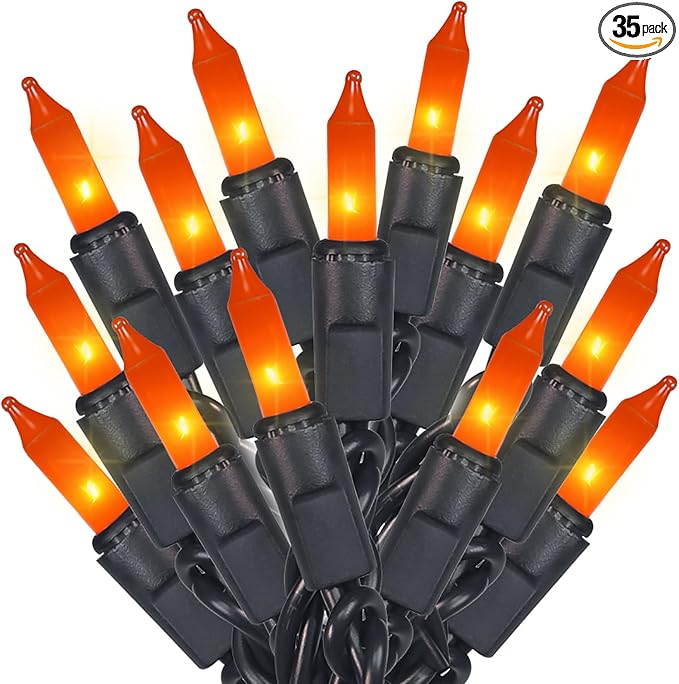 MULTI-SPARKING Orange Halloween String Lights - 35 Count Incandescent Mini Orange Halloween Lights for Small Tree, Fireplace, Crafts, Indoor and Outdoor Christmas Decorations, 8.5 Feet Black Wire Set - string light