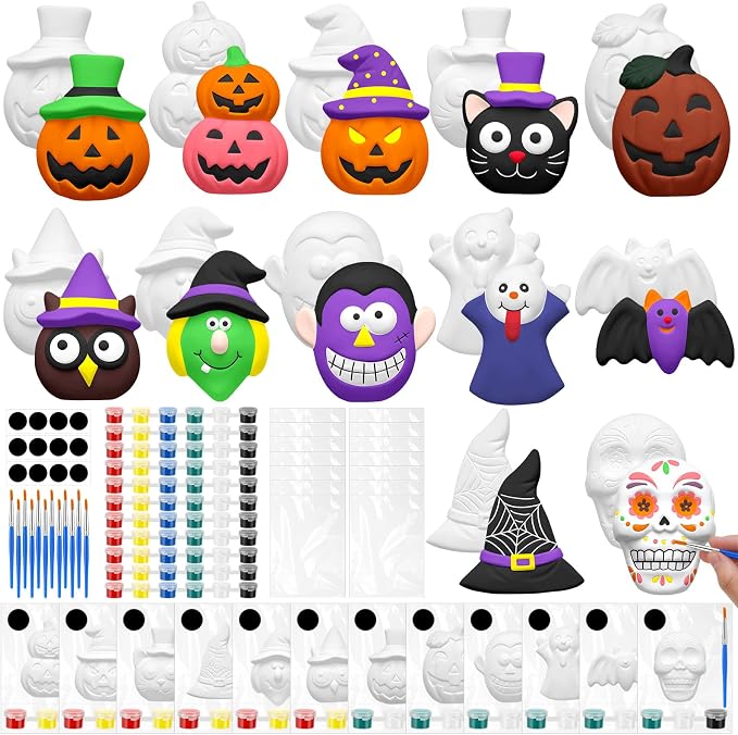 Leyndo 12 Set Halloween Ceramics to Paint DIY Plaster Painting Kits - skull painting