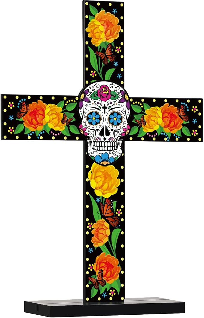 Thyle Large Day of The Dead Cross Dia De Los Muertos Decorations, S - skull figurine