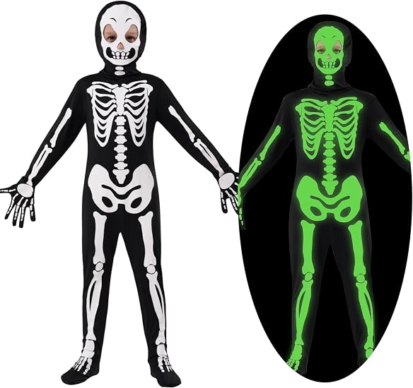 Spooktacular Creations Boy Halloween Skeleton Costume, Halloween Skeleton Costume for Kids, Bone Outfit, Bone Jumpsuit