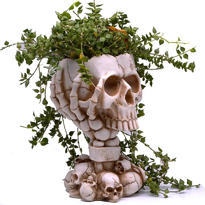 Skull Planter, Goth Flower Pot, Gothic Plant Pots, Succulent Pots with Drainage, Halloween Plant Pot, Tall White Skulls Statue, Funny Desk Home Decor, Cool Figurines Flower Pots Gift for Mother Father - skull ashtray