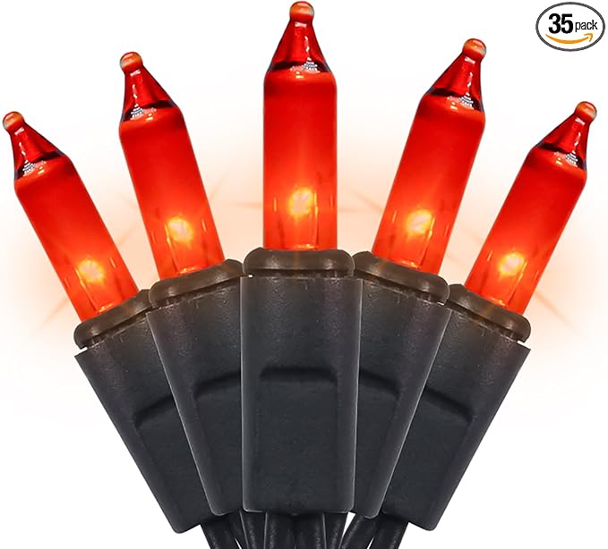 MULTI-SPARKING Halloween Lights Orange 35 Count - Incandescent Orange Mini String Lights for Indoor/Outdoor Christmas Halloween Decorations, 8.5 Feet Black Wire, Connectable - string light