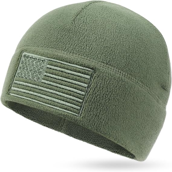 OUTDOOR SHAPING American Flag Fleece Beanie with Embroidered Patch Hat - sugar skull costume